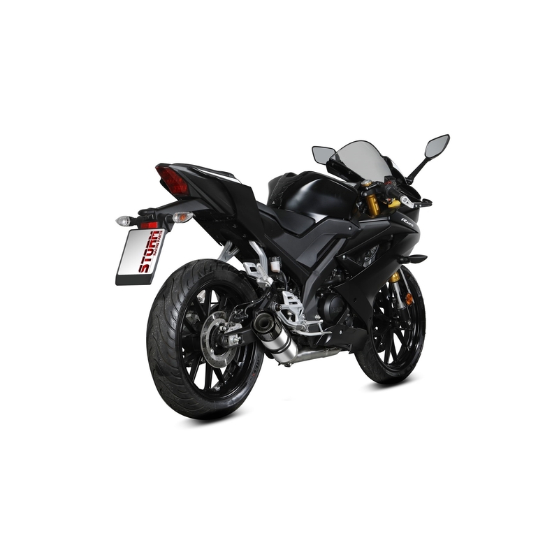 Teljes kipufogó rendszer 1x1 STORM GP Stainless Steel with carbon cap részére YAMAHA YZF-R 125 2019-2024, YAMAHA MT 125 2015-2024