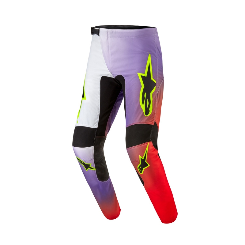 Alpinestars Fluid Lucent 2024 motocross nadrág fehér-lila-piros-sárga-piros-fluo fekete