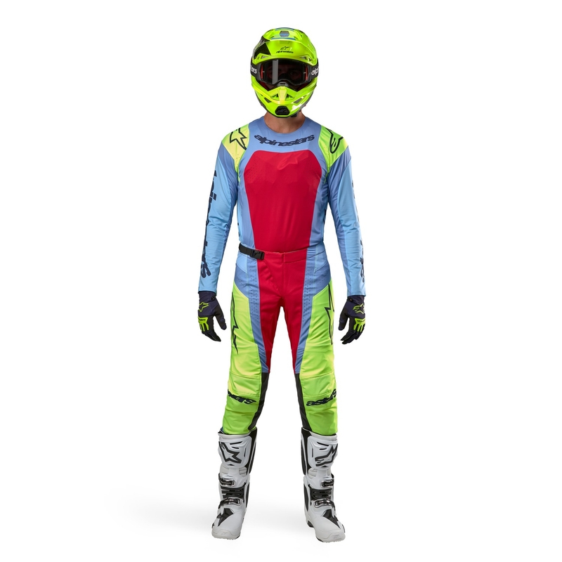 Alpinestars Techstar Ocuri 2024 motokrossz nadrág világoskék-fluo sárga-piros