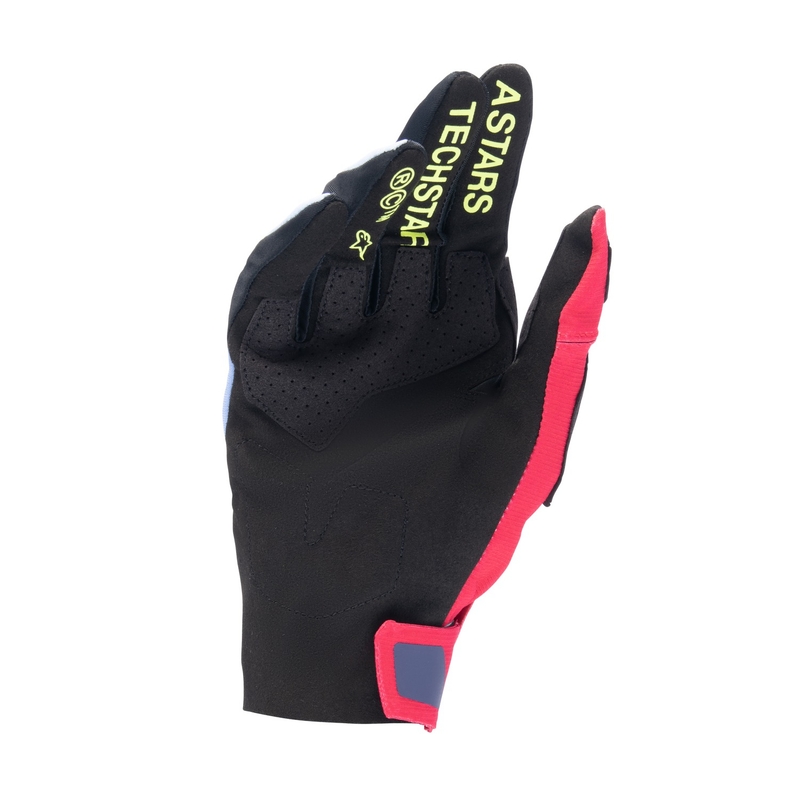 Alpinestars Techstar motokrossz kesztyű világoskék-piros-sárga fluo-fekete