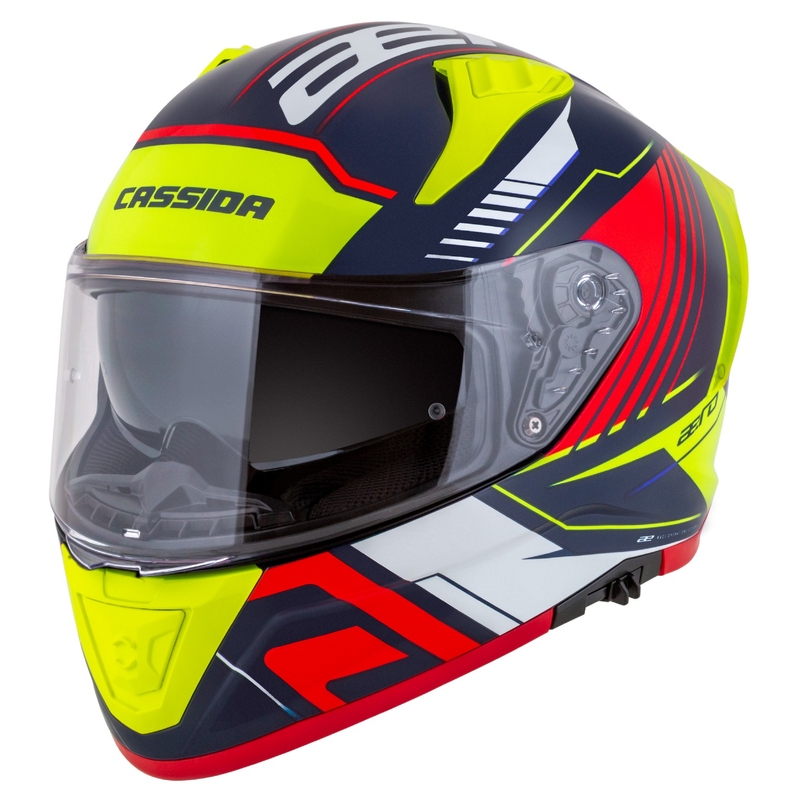 Cassida Aero Drome zárt motoros bukósisak gyöngyházkék-sárga-narancssárga-piros-fehér