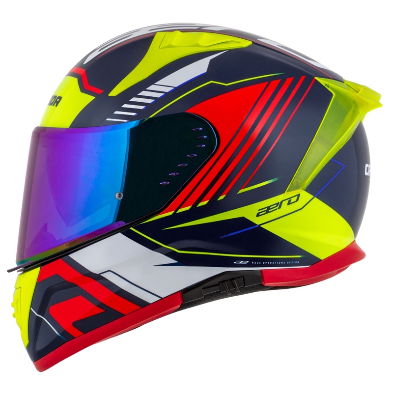 Cassida Aero Drome zárt motoros bukósisak gyöngyházkék-sárga-narancssárga-piros-fehér