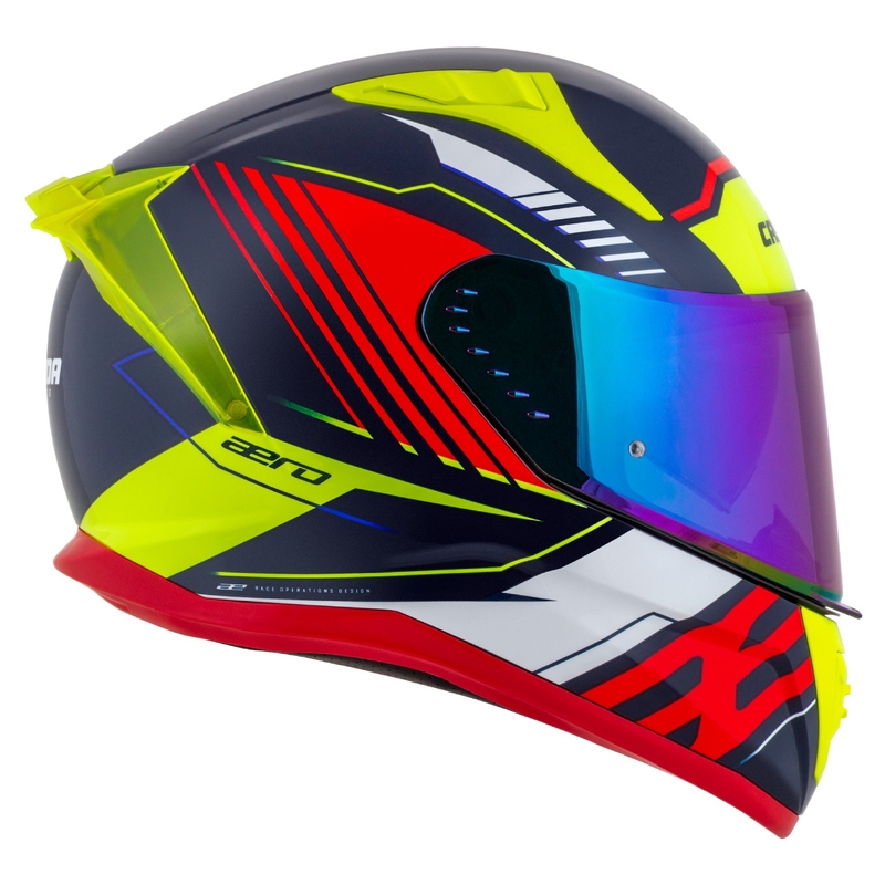Cassida Aero Drome zárt motoros bukósisak gyöngyházkék-sárga-narancssárga-piros-fehér