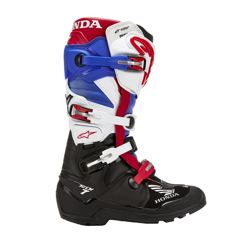Alpinestars Tech 7 Enduro Drystar Honda motoros csizma fekete-kék-fehér-piros