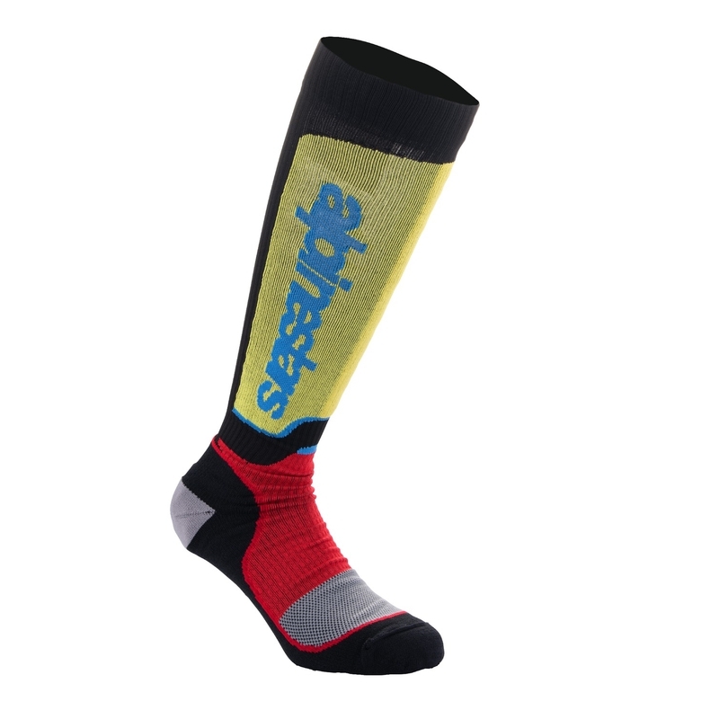 Alpinestars MX Plus zokni fekete-piros fluo-sárga fluo-kék