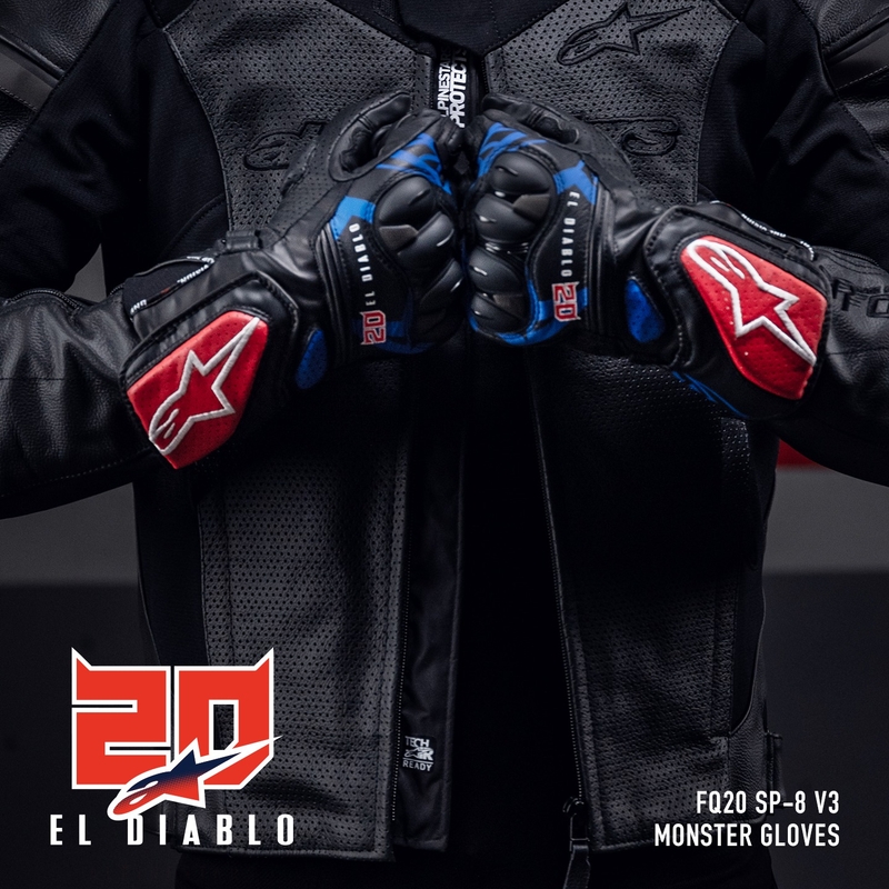 Alpinestars SP-8 3 Monster FQ20 motoros kesztyű fekete-piros-kék-fehér