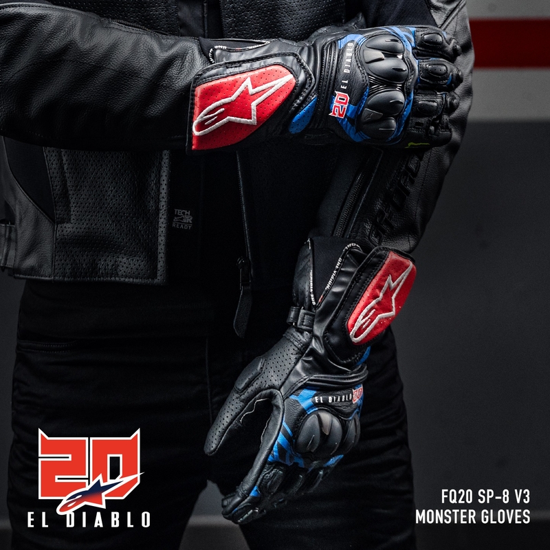 Alpinestars SP-8 3 Monster FQ20 motoros kesztyű fekete-piros-kék-fehér
