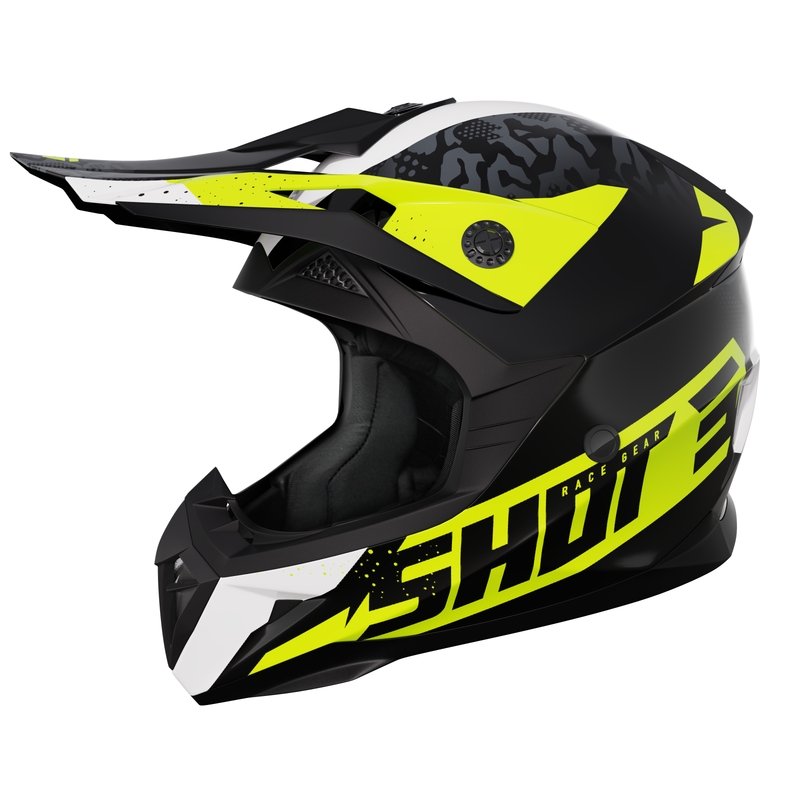 Shot Pulse Airfit gyerek motokrossz sisak fényes fekete-fehér-fluo sárga kiárusítás