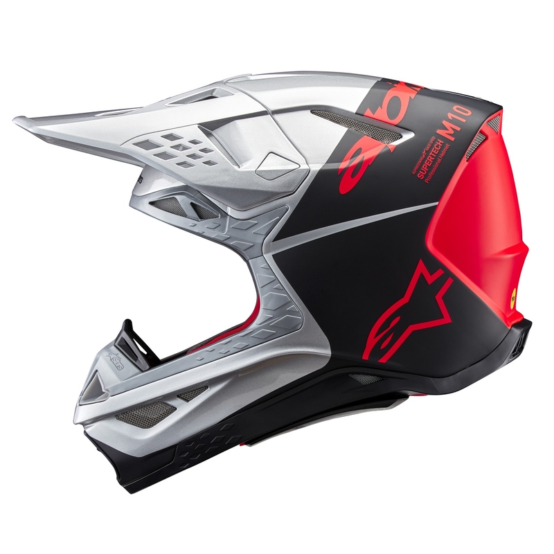 Alpinestars Supertech S-M10 Flood motokrossz bukósisak matt ezüst-fekete-fluo narancssárga