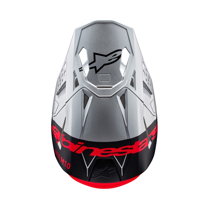 Alpinestars Supertech S-M10 Flood motokrossz bukósisak matt ezüst-fekete-fluo narancssárga