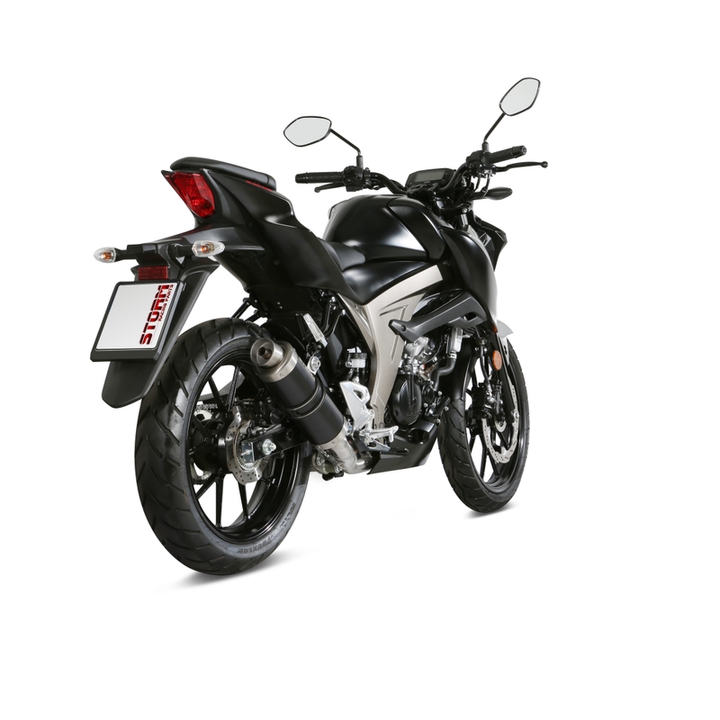Teljes kipufogó rendszer 1x1 STORM GP Acélos fekete részére SUZUKI GSX-S 125 2017-2021, SUZUKI GSX-R 125 2017-2021