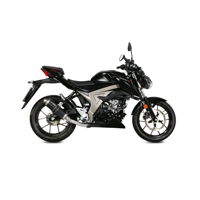 Teljes kipufogó rendszer 1x1 STORM GP Acélos fekete részére SUZUKI GSX-S 125 2017-2021, SUZUKI GSX-R 125 2017-2021