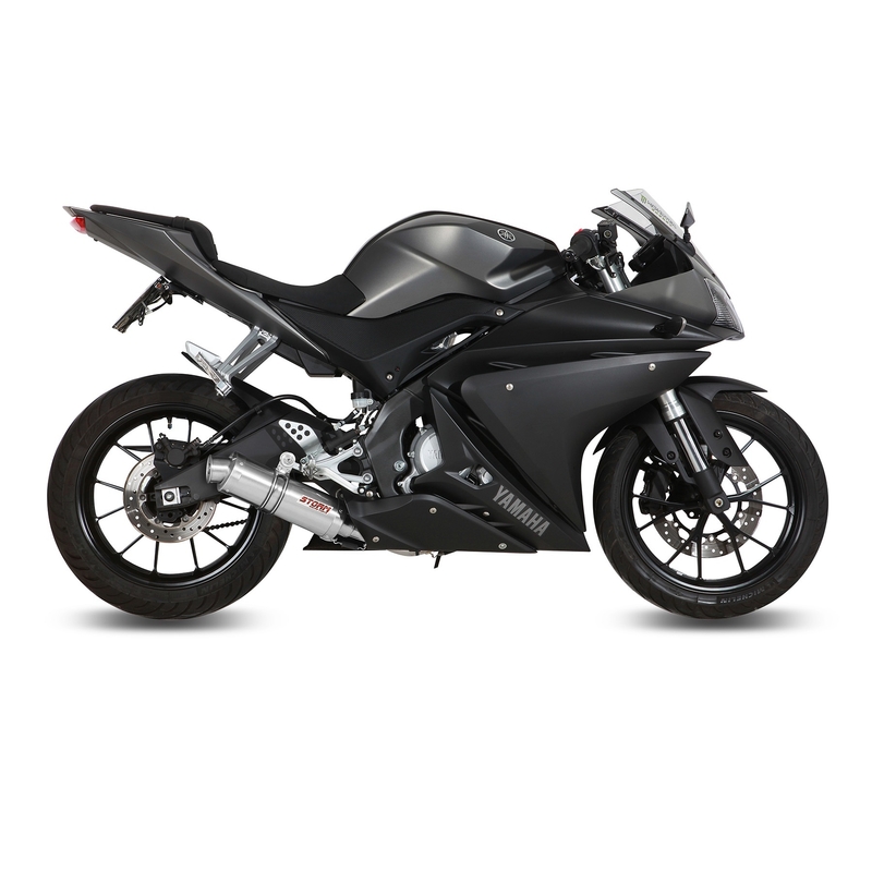 Teljes kipufogó rendszer 1x1 STORM GP rozsdamentes részére YAMAHA YZF-R 125 2014-2018, YAMAHA MT 125 2015-2019