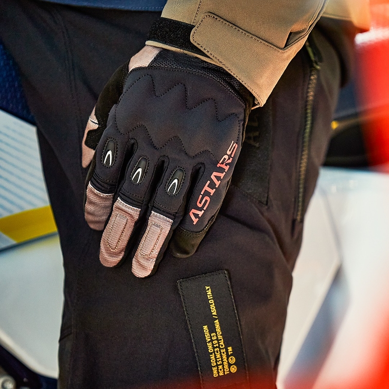 Alpinestars Techdura motocross kesztyű fekete-barna-fluo piros