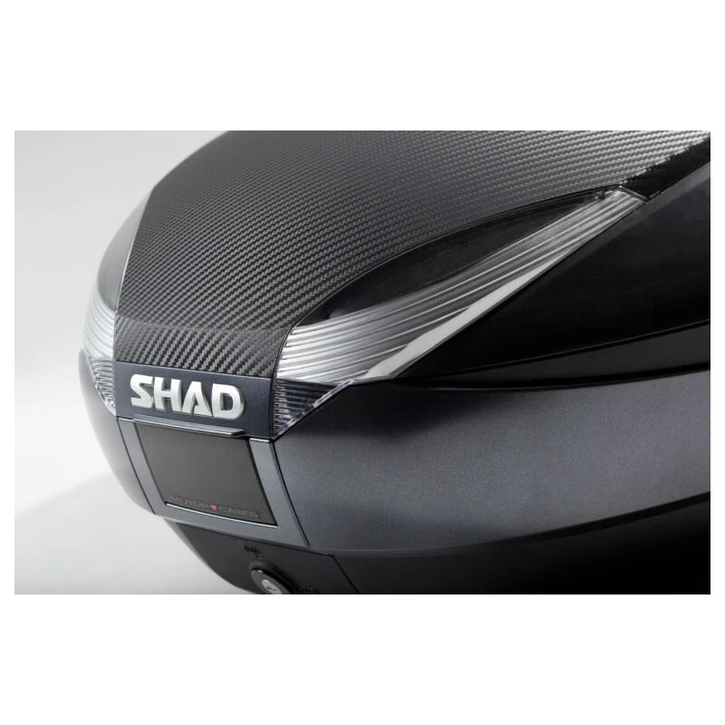 Felső csomagtartó SHAD SH48 New Titanium with backrest, carbon cover and PREMIUM SMART lock