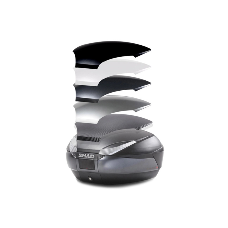 Felső csomagtartó SHAD SH48 New Titanium with backrest, carbon cover and PREMIUM SMART lock