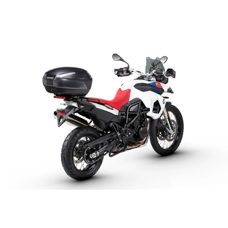 Felső csomagtartó SHAD SH48 New Titanium with backrest, carbon cover and PREMIUM SMART lock