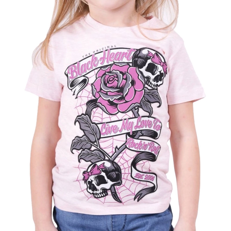 Black Heart Ribbon Rose gyerel póló rózsaszín