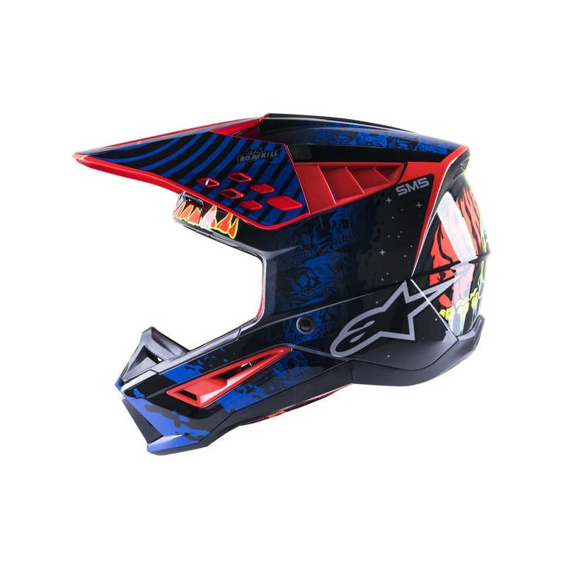 Alpinestars S-M5 Solar Flare motokrossz bukósisak fekete-kék-fluo piros-fluo sárga kiárusítás