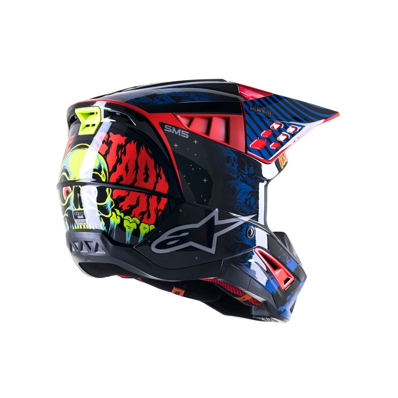 Alpinestars S-M5 Solar Flare motokrossz bukósisak fekete-kék-fluo piros-fluo sárga kiárusítás