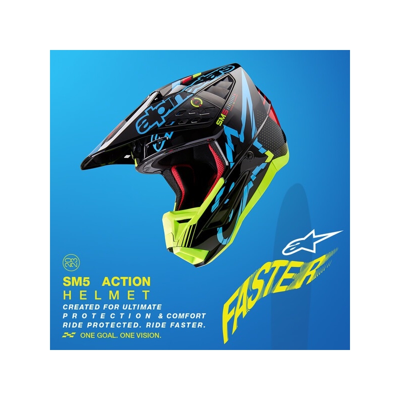 Alpinestars S-M5 Action motokrossz bukósisak fluo sárga-fekete-kék-sötétpiros