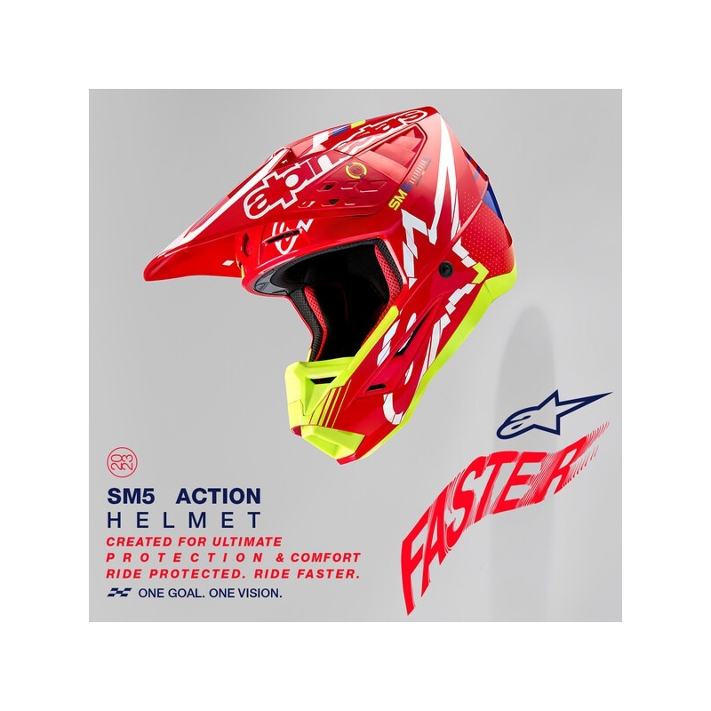 Alpinestars S-M5 Action motokrossz bukósisak piros-fluo sárga-fehér-kék