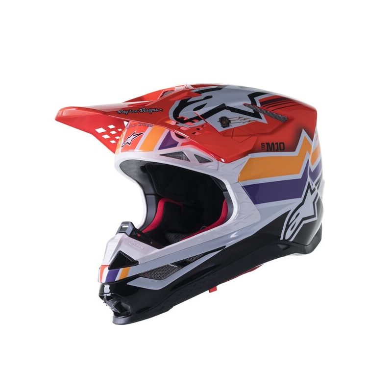 Alpinestars Supertech S-M10 Edice Troy Lee Designs motokrossz bukósisak narancssárga-sárga-lila-fehér-fekete