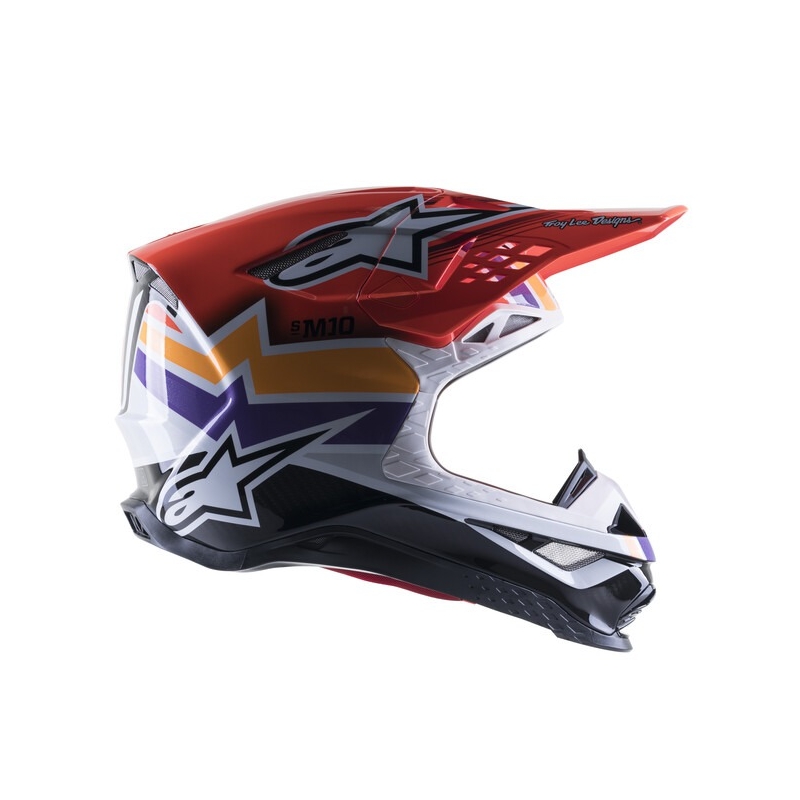 Alpinestars Supertech S-M10 Edice Troy Lee Designs motokrossz bukósisak narancssárga-sárga-lila-fehér-fekete