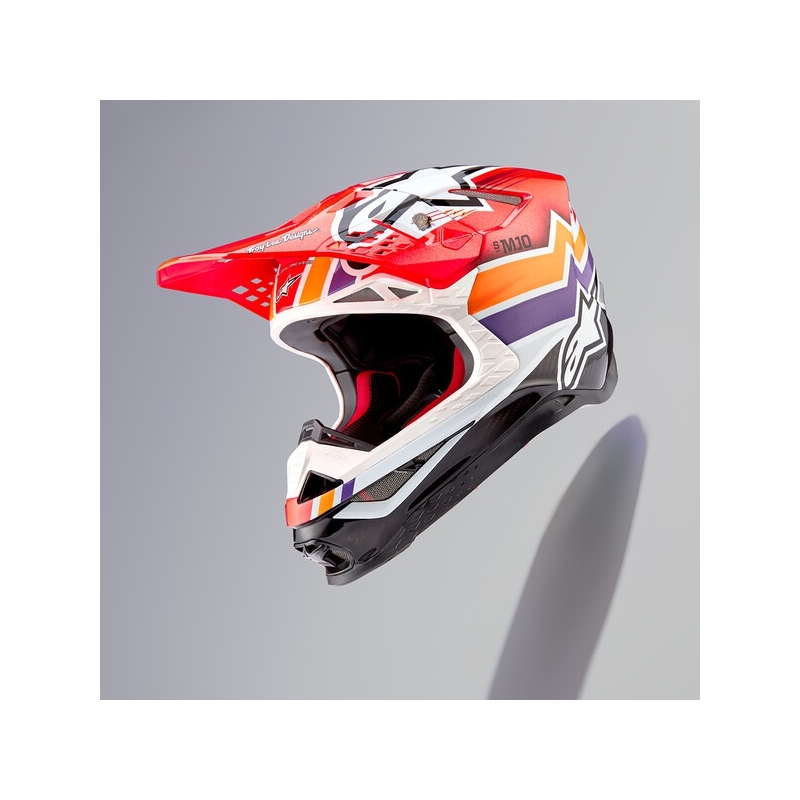 Alpinestars Supertech S-M10 Edice Troy Lee Designs motokrossz bukósisak narancssárga-sárga-lila-fehér-fekete