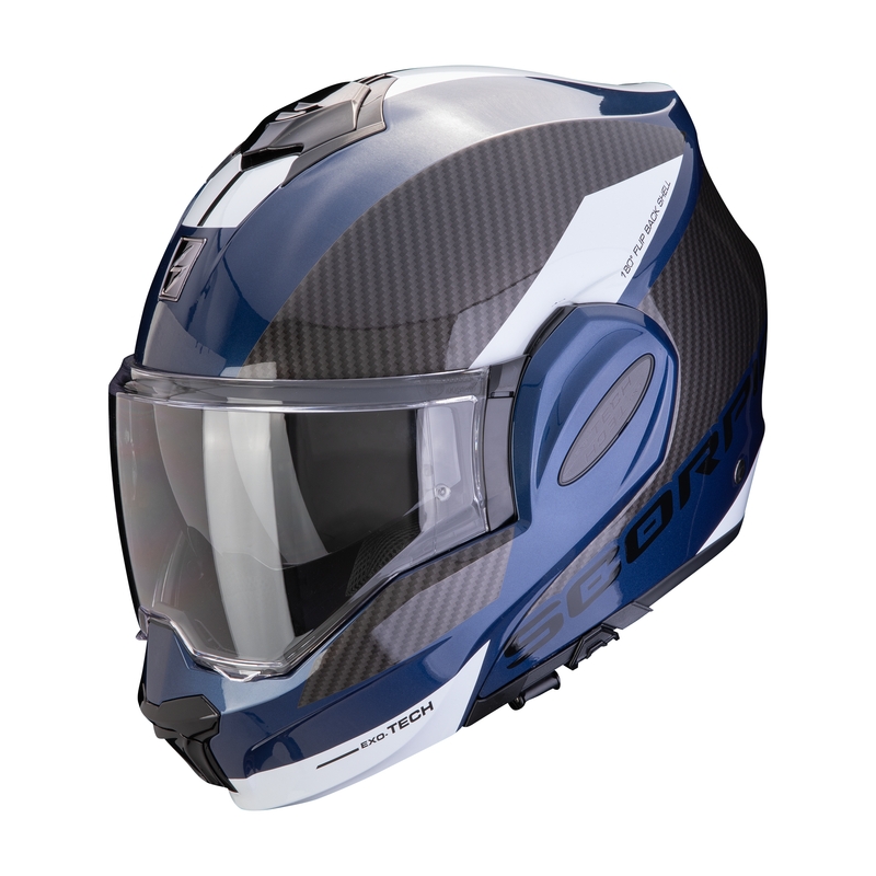 Scorpion EXO-TECH EVO TEAM hátrahajtható állú bukósisak kék-fekeke-fehér kiárusítás