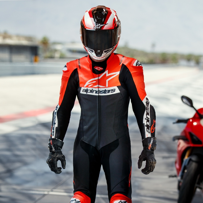 Alpinestars Missile 2 Ward motoros bőrkombi fekete-fluo piros-fehér