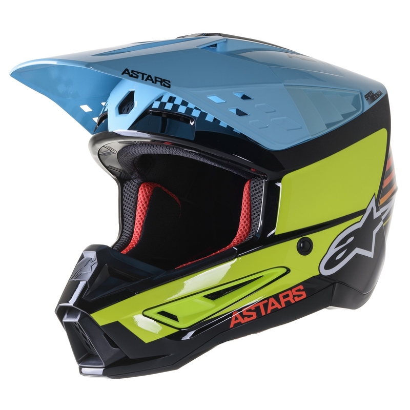 Alpinestars S-M5 Speed motokrossz bukósisak fekete-fluo sárga-világoskék fényes