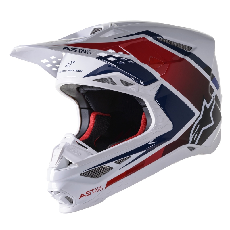 Alpinestars S-M10 Carbon Meta2 motokrossz bukósisak fehér-piros-kék fényes