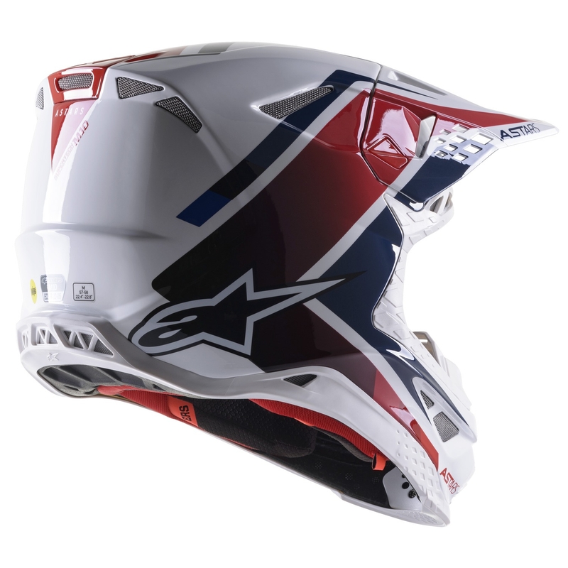 Alpinestars S-M10 Carbon Meta2 motokrossz bukósisak fehér-piros-kék fényes