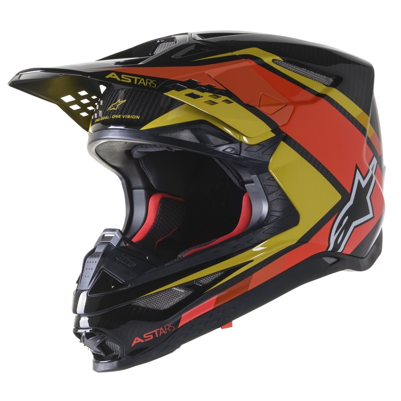 Alpinestars S-M10 Carbon Meta2 motokrossz bukósisak fekete-sárga-narancssárga fényes