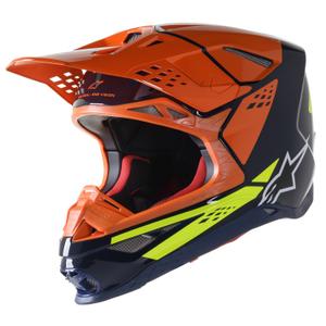 Alpinestars Supertech S-M8 gyári motocross sisak sötétkék-narancs-fluo sárga fényes