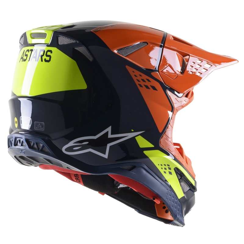 Alpinestars Supertech S-M8 gyári motocross sisak sötétkék-narancs-fluo sárga fényes