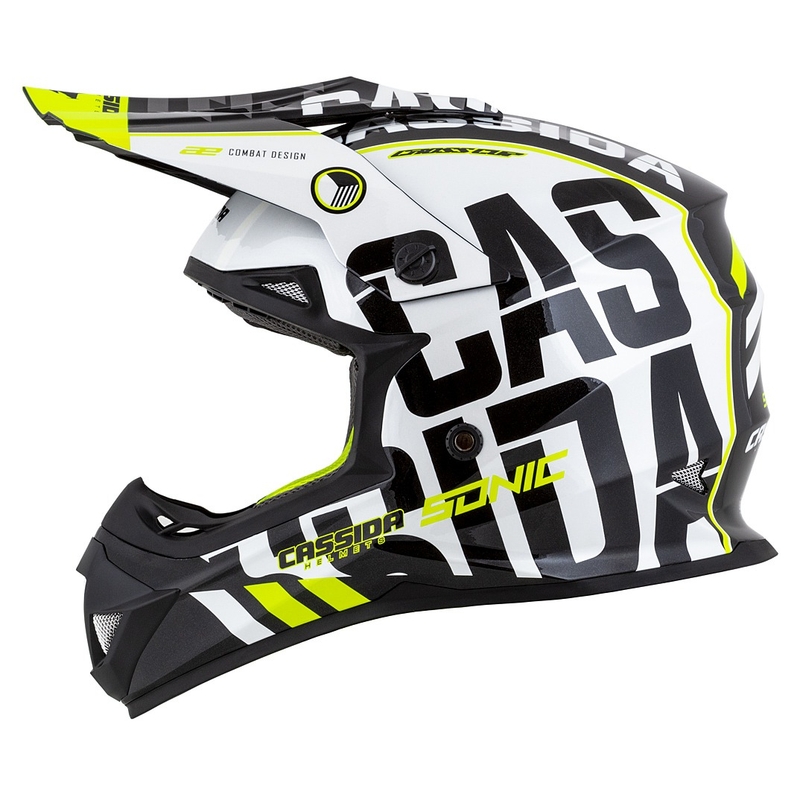 Cassida Cross Cup Sonic Junior gyerek motocross sisak fekete-fehér-fluo-sárga-szürke