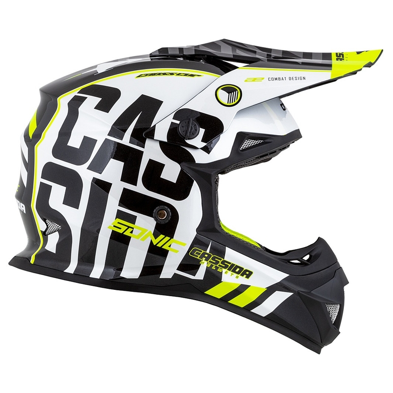 Cassida Cross Cup Sonic Junior gyerek motocross sisak fekete-fehér-fluo-sárga-szürke