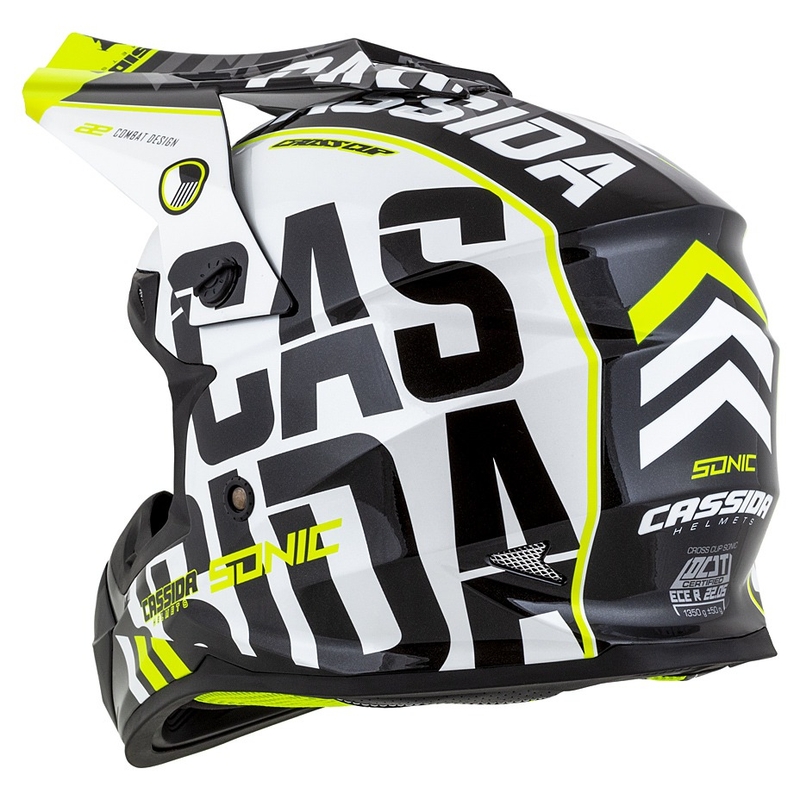Cassida Cross Cup Sonic Junior gyerek motocross sisak fekete-fehér-fluo-sárga-szürke