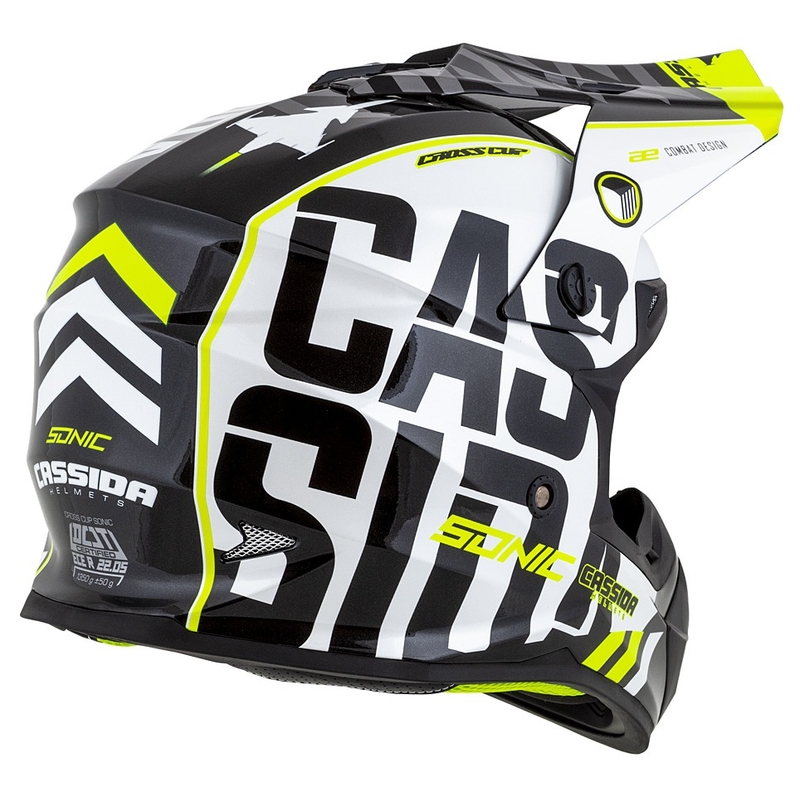Cassida Cross Cup Sonic Junior gyerek motocross sisak fekete-fehér-fluo-sárga-szürke