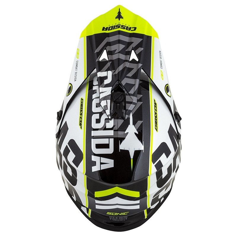 Cassida Cross Cup Sonic Junior gyerek motocross sisak fekete-fehér-fluo-sárga-szürke