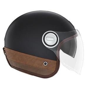 NOX PREMIUM Heritage nyitott motoros bukósisak matt fekete-barna bőr