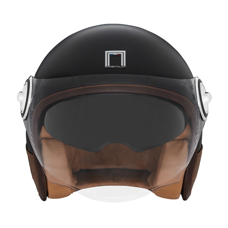 NOX PREMIUM Heritage nyitott motoros bukósisak matt fekete-barna bőr