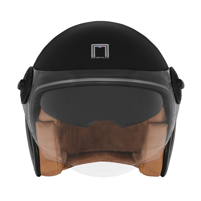 NOX PREMIUM Heritage nyitott motoros bukósisak matt fekete-barna bőr