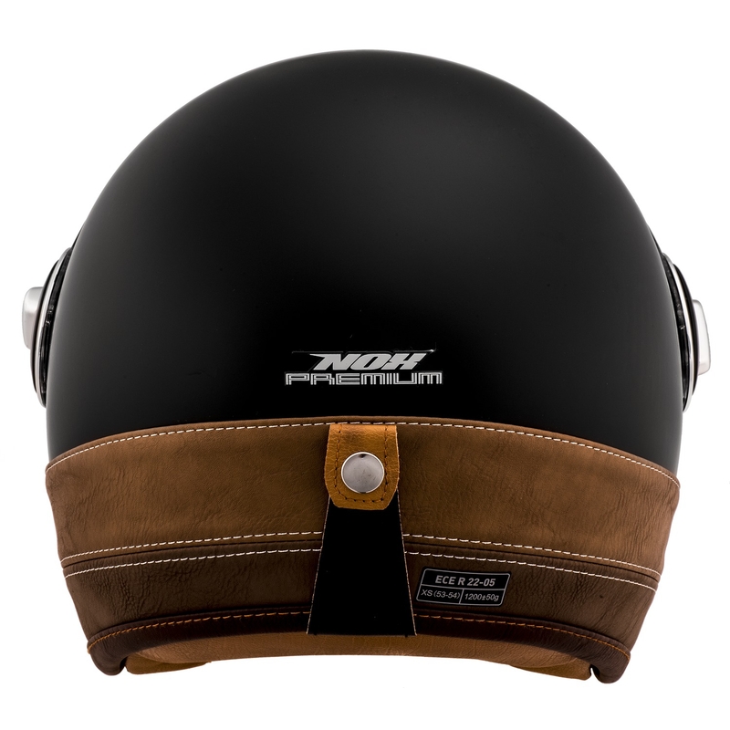 NOX PREMIUM Heritage nyitott motoros bukósisak matt fekete-barna bőr