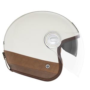 NOX PREMIUM Heritage nyitott motoros bukósisak fehér-barna bőr