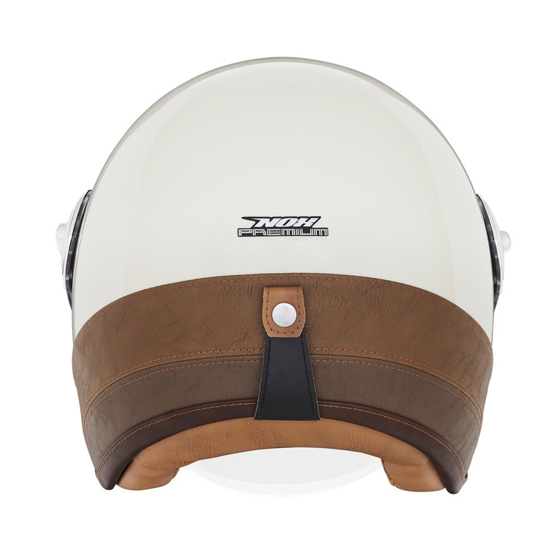 NOX PREMIUM Heritage nyitott motoros bukósisak krémfehér barna bőrrel