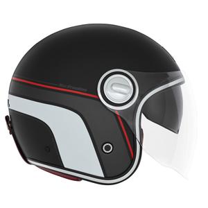 NOX PREMIUM Heritage nyitott bukósisak matt fekete-piros-fehér