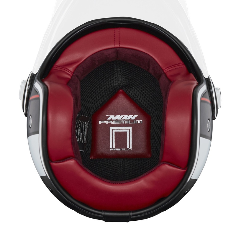 NOX PREMIUM Heritage nyitott motoros bukósisak matt fekete-piros-fehér